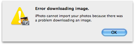 Screenshot of iPhoto import error