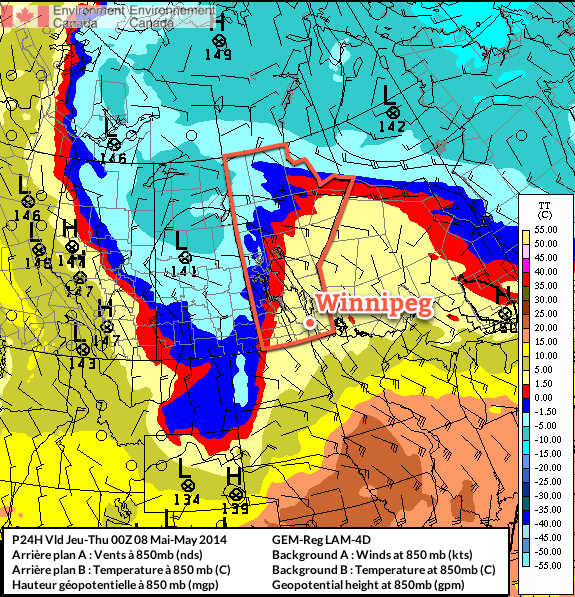 A complicated, high-amplitude flow is developing over the eastern Prairies.
