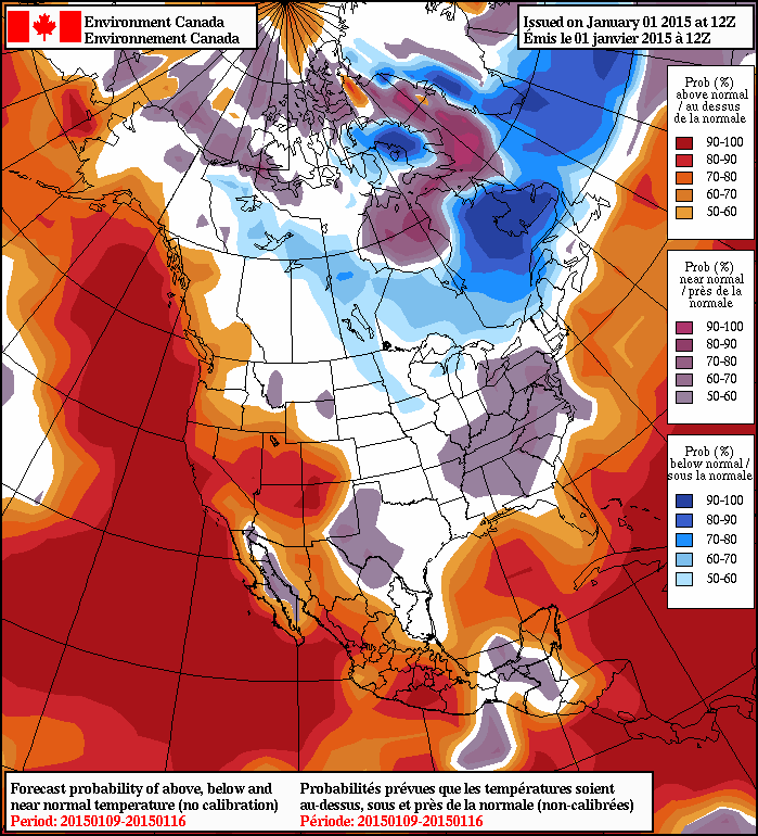 The NAEFS 8-14 day temperature anomaly outlook.