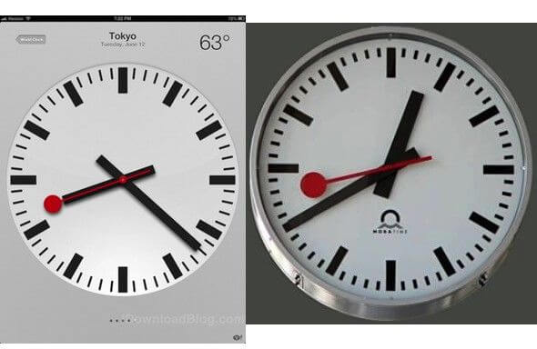 苹果在 iOS 6 中涉嫌「抄袭」的时钟和瑞士铁路的设计原型（来源：Cult of Mac）