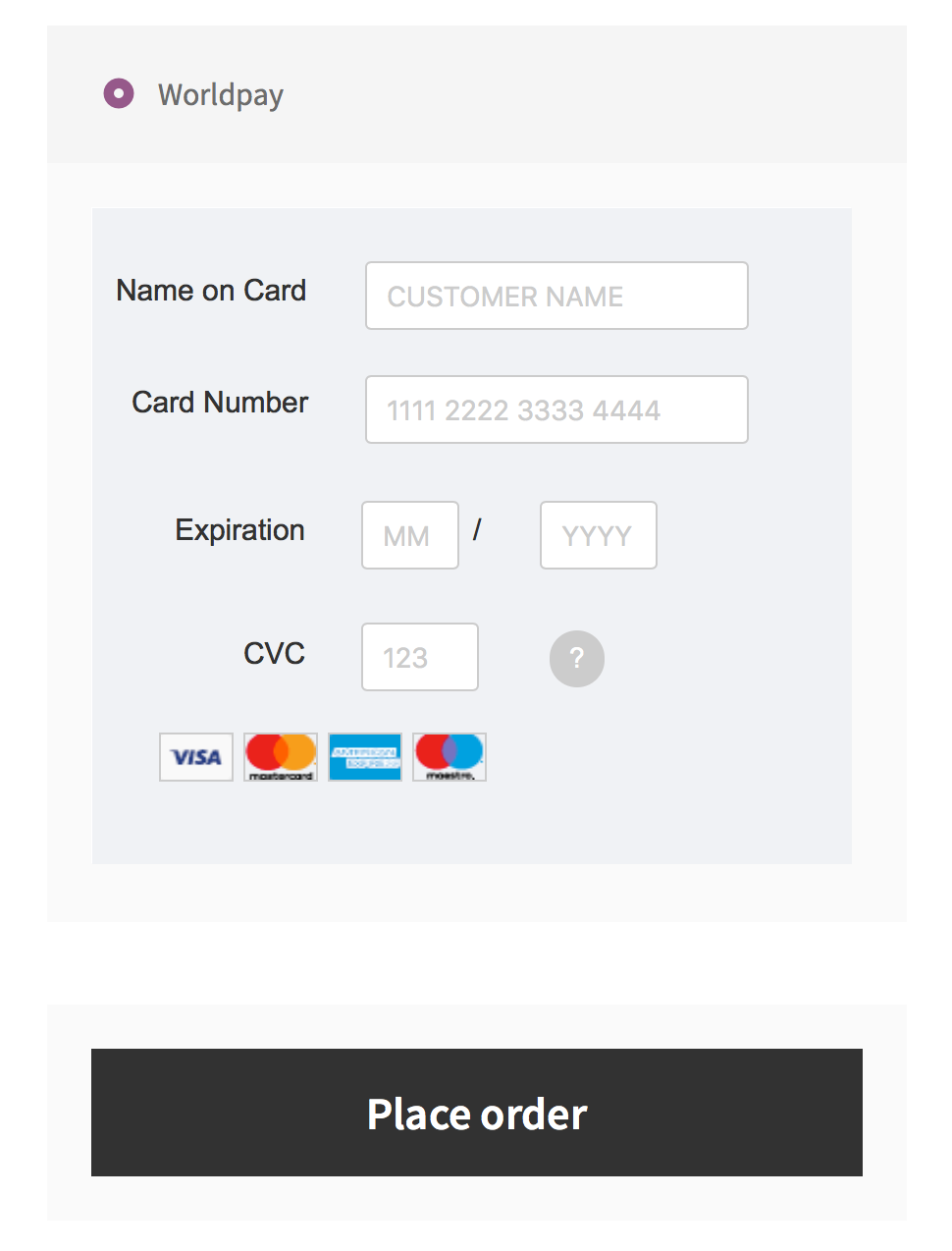 WooCommerce checkout form for Worldpay Online