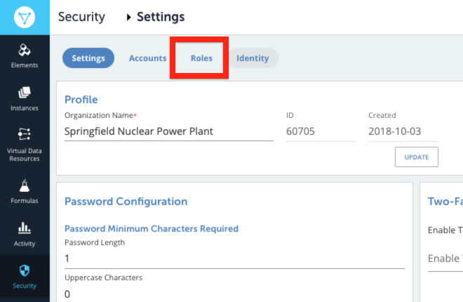 Security page Roles button