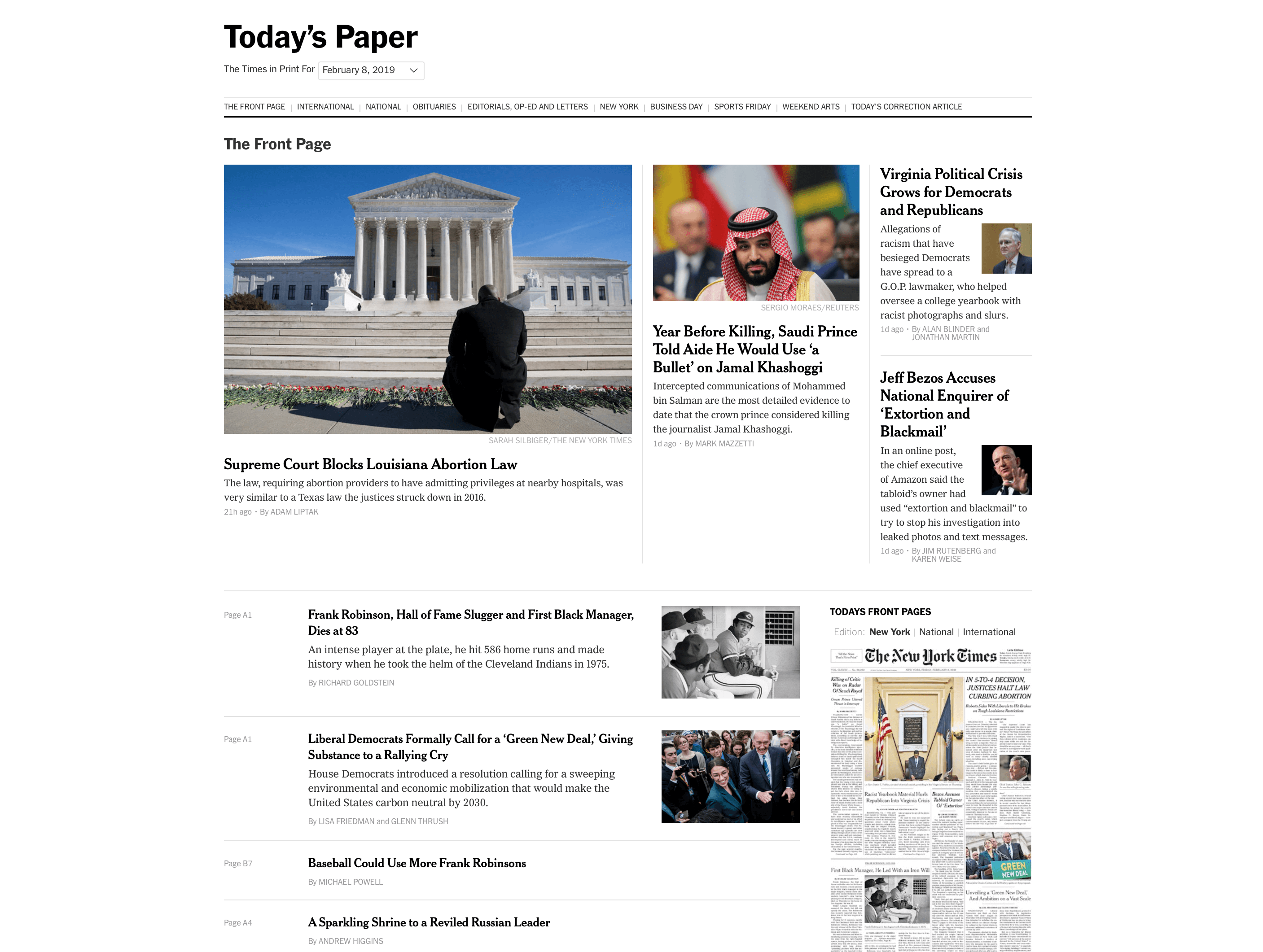 《纽约时报》的「今日报纸」页面